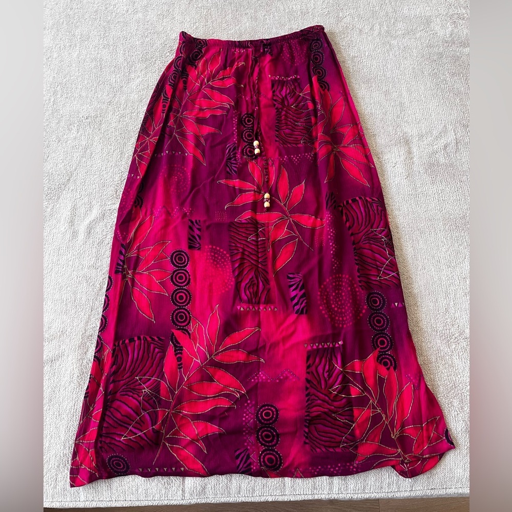 Vintage Notations Midi Skirt Size M Red Pink Tropical Boho Y2K Lilo and Stitch